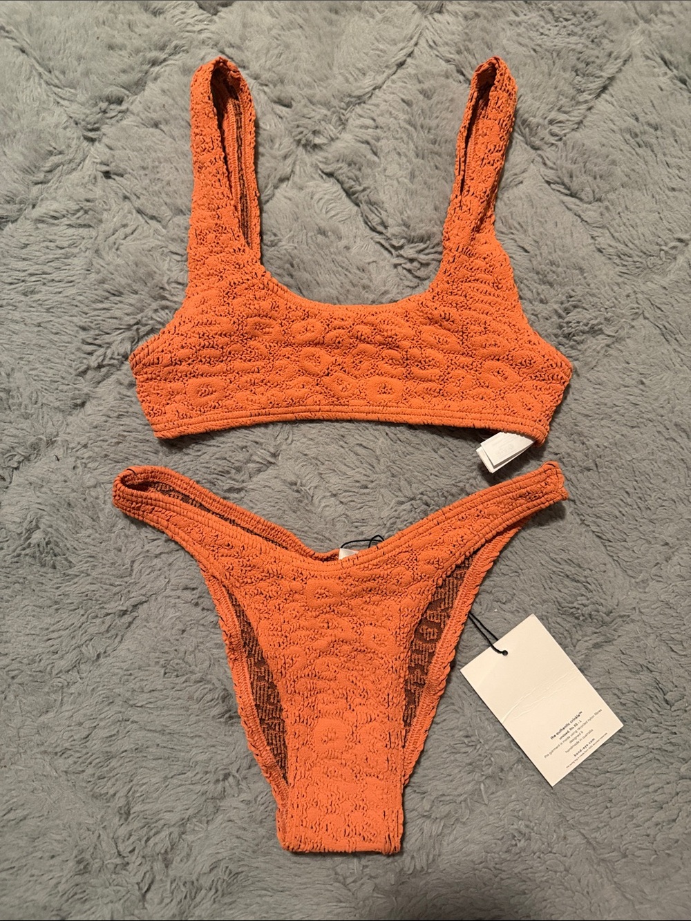 bond-eye Crochet-Textured Bright Orange Bikini Set